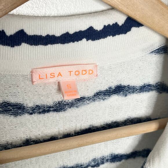 Lisa Todd Short Sleeve Get In Line Top Womens Small Navy Stripe Polo Preppy - Picture 6 of 12
